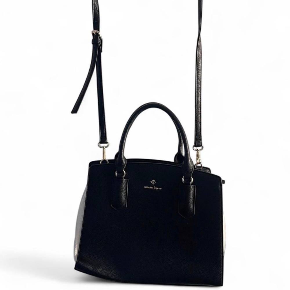 Convertible Black Satchel with Top Handles & Adjustable Strap